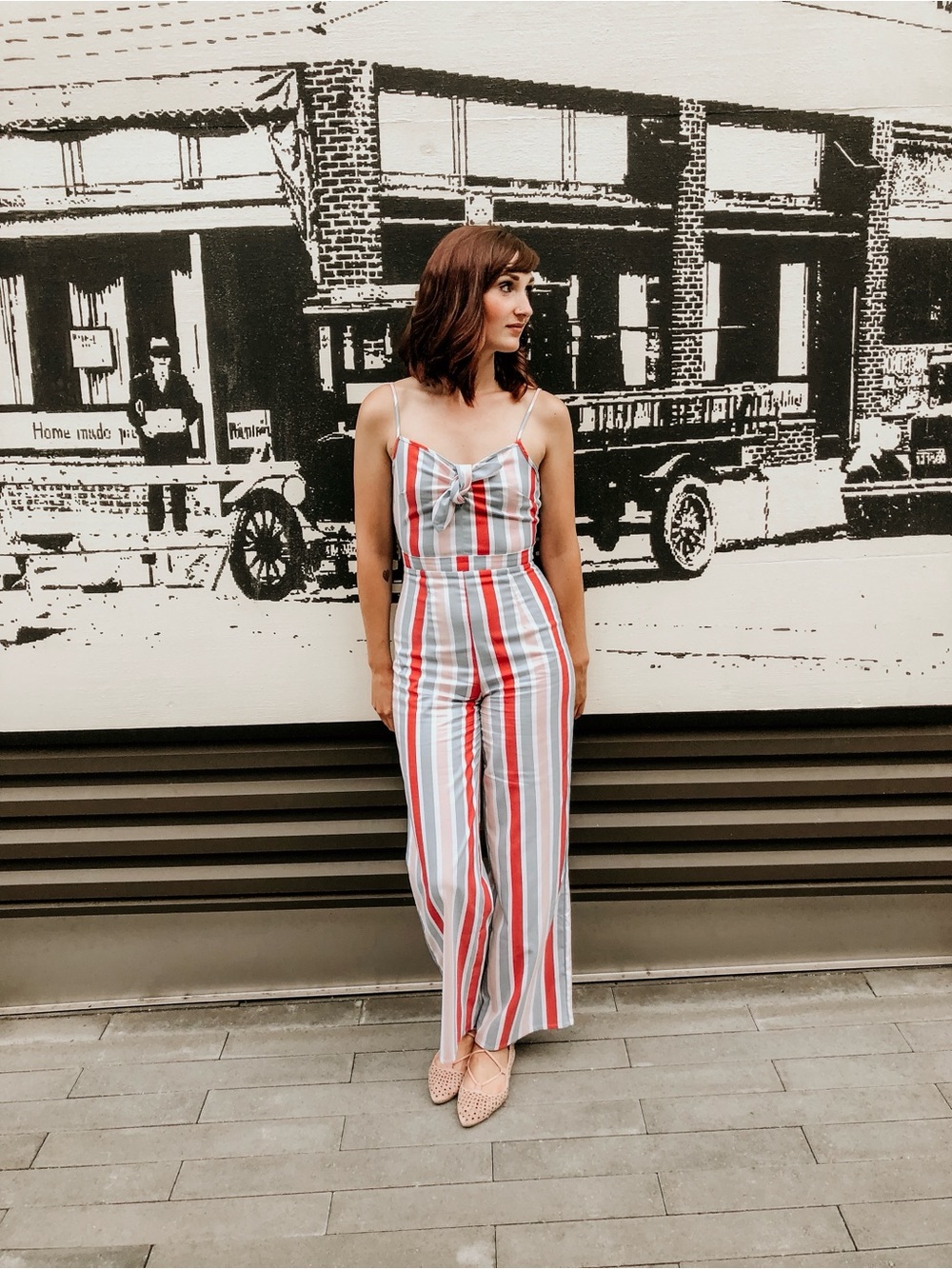 Romeo & Juliet Couture Red, Blue & White Striped Spaghetti-Strap Jumpsuit